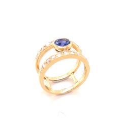 0.81 Carat Blue Sapphire and Diamond Gold Ring