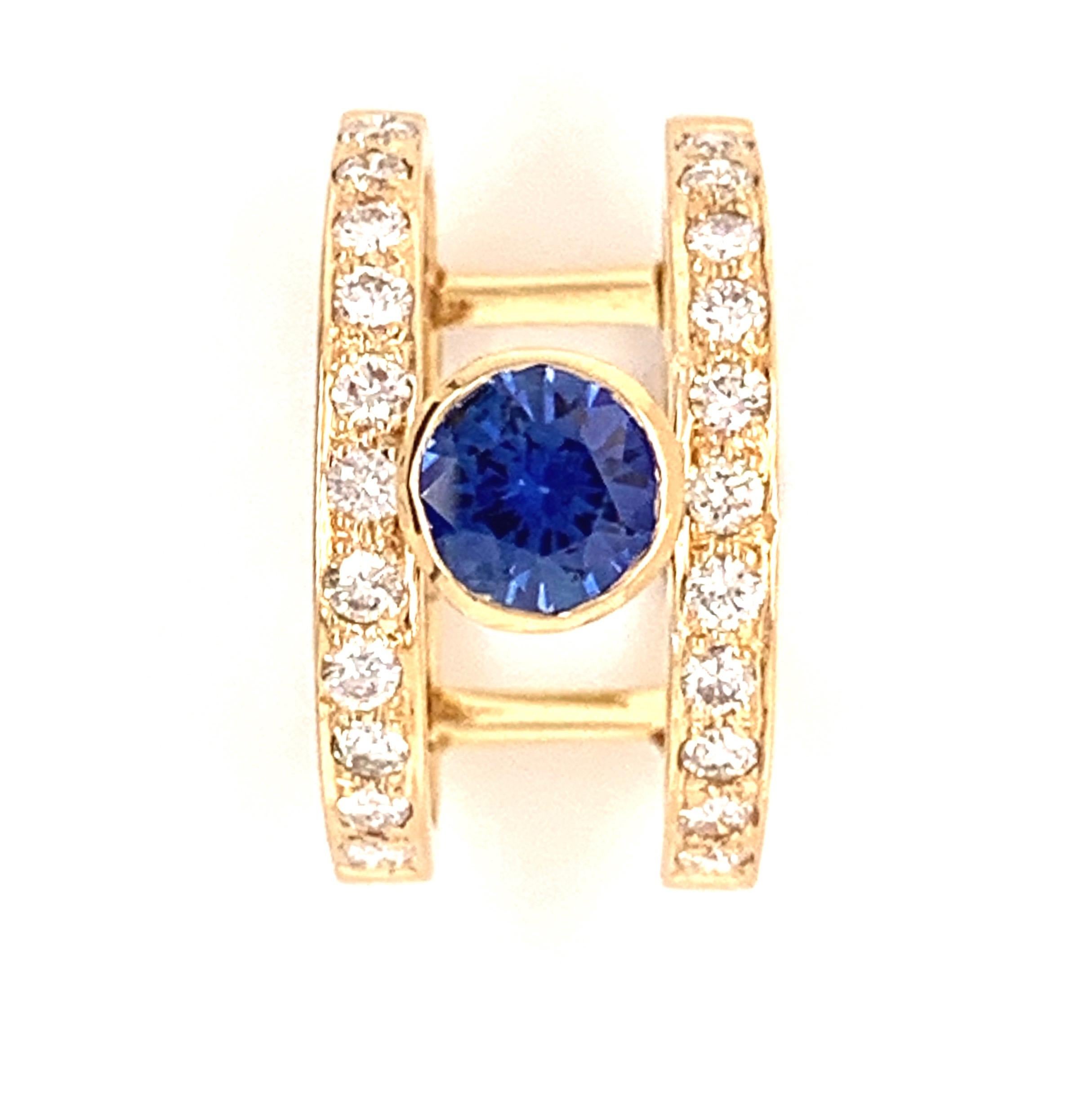 Modern 0.81 Carat Blue Sapphire and Diamond Gold Ring For Sale