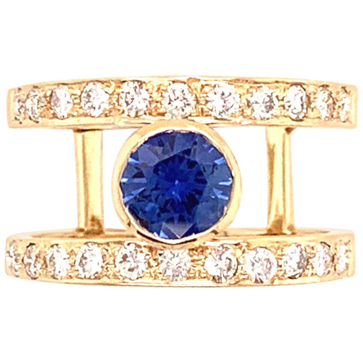 0.81 Carat Blue Sapphire and Diamond Gold Ring