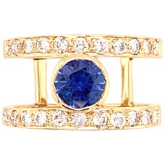 0.81 Carat Blue Sapphire and Diamond Gold Ring