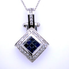 0.81 Carat Diamond/0.97 Carat Blue Sapphire 18 Karat Gold Pendant