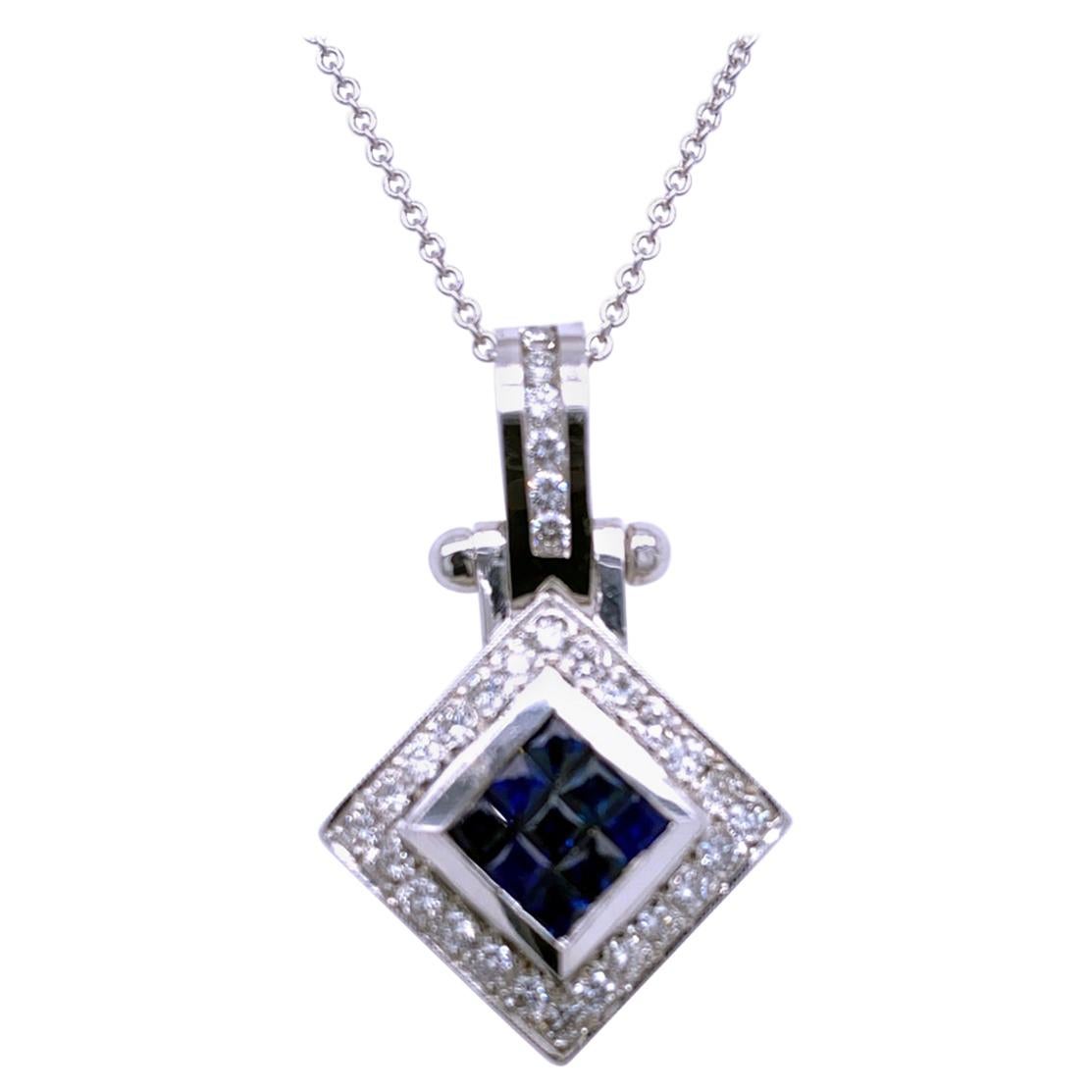 0.81 Carat Diamond/0.97 Carat Blue Sapphire 18 Karat Gold Pendant For Sale