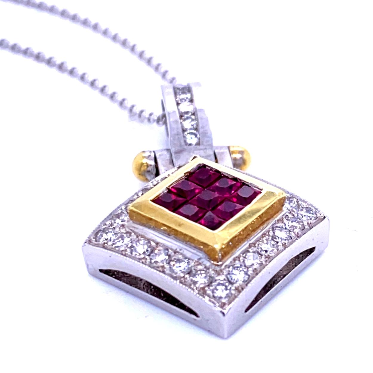 0.81 Carat Diamond/0.97 Carat Rubies 18 Karat Gold Pendant In New Condition For Sale In Los Angeles, CA