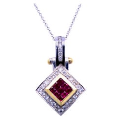 0.81 Carat Diamond/0.97 Carat Rubies 18 Karat Gold Pendant