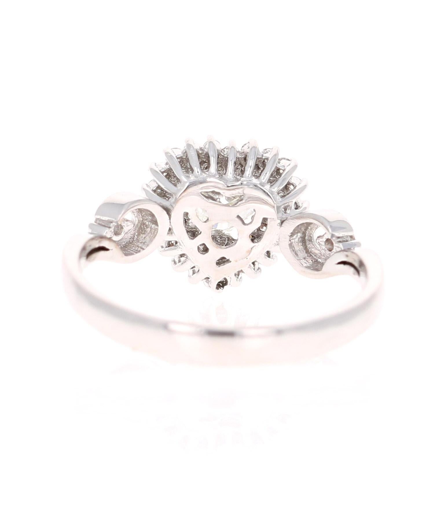 Heart Cut 0.81 Carat Diamond 14 Karat White Gold Engagement Ring For Sale