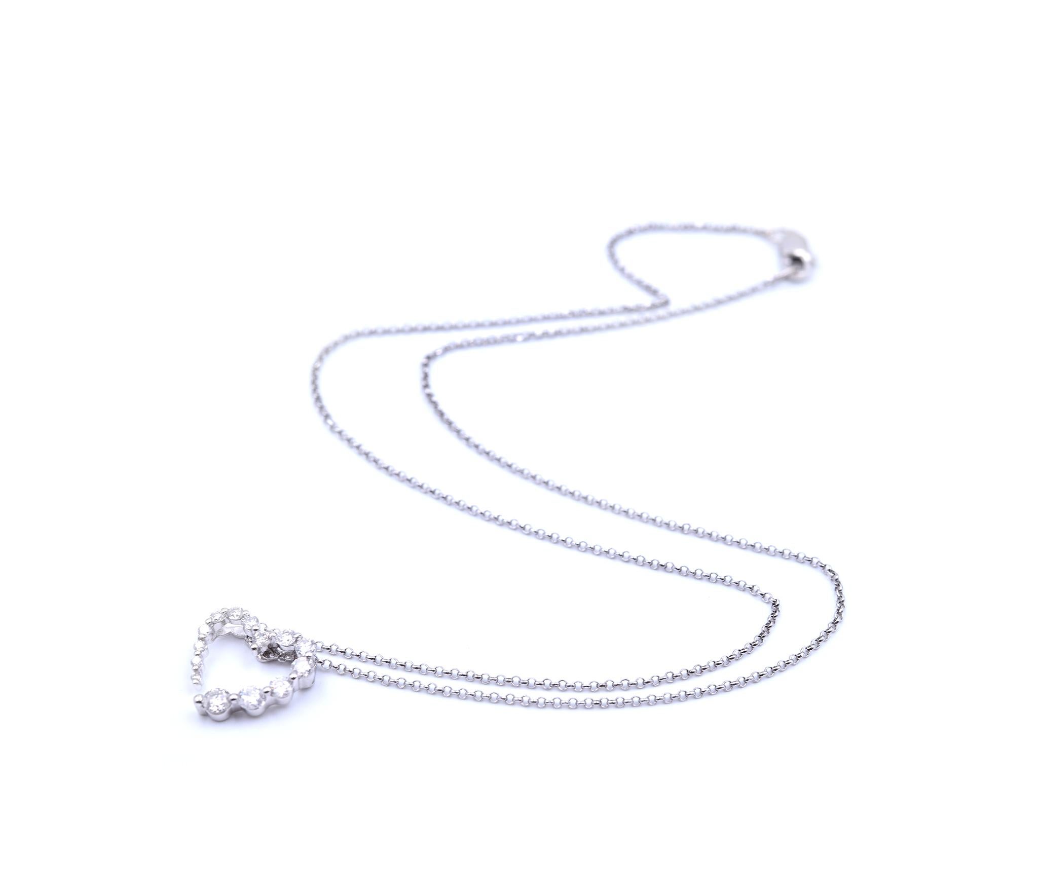 Round Cut 0.81 Carat Diamond 14 Karat White Gold Open Heart Pendant Necklace