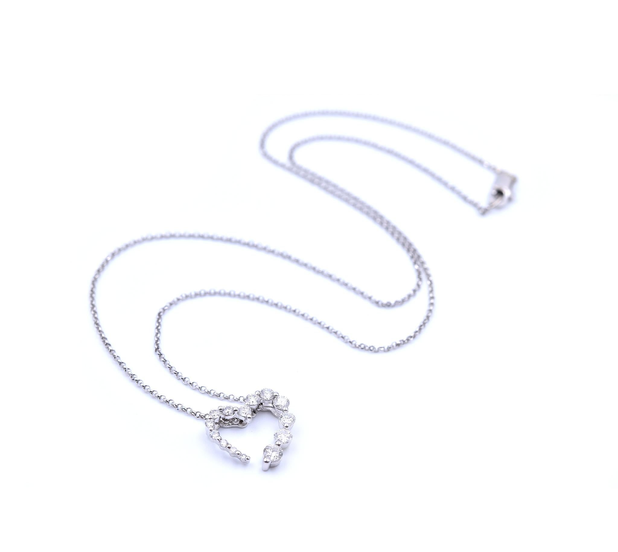 0.81 Carat Diamond 14 Karat White Gold Open Heart Pendant Necklace In Excellent Condition In Scottsdale, AZ