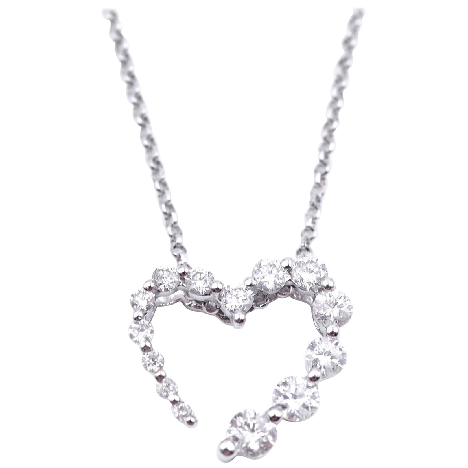 0.81 Carat Diamond 14 Karat White Gold Open Heart Pendant Necklace