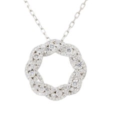 0.81 Carat Diamond Circular Pretzel Pave Pendant Necklace 18 Karat in Stock