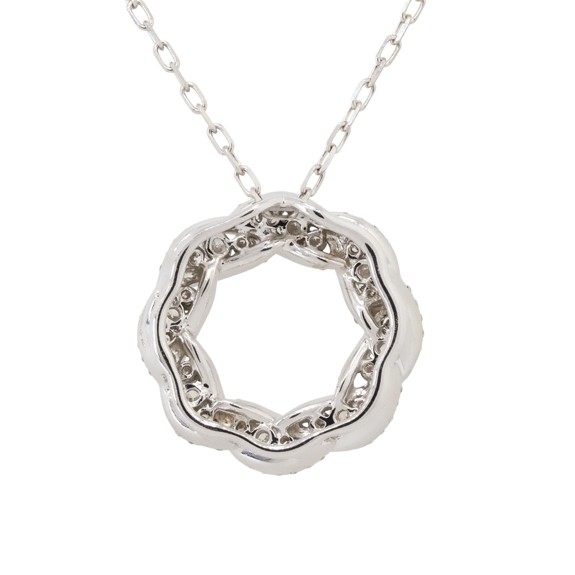 Round Cut 0.81 Carat Diamond Circular Pretzel Pave Pendant Necklace 18 Karat in Stock For Sale