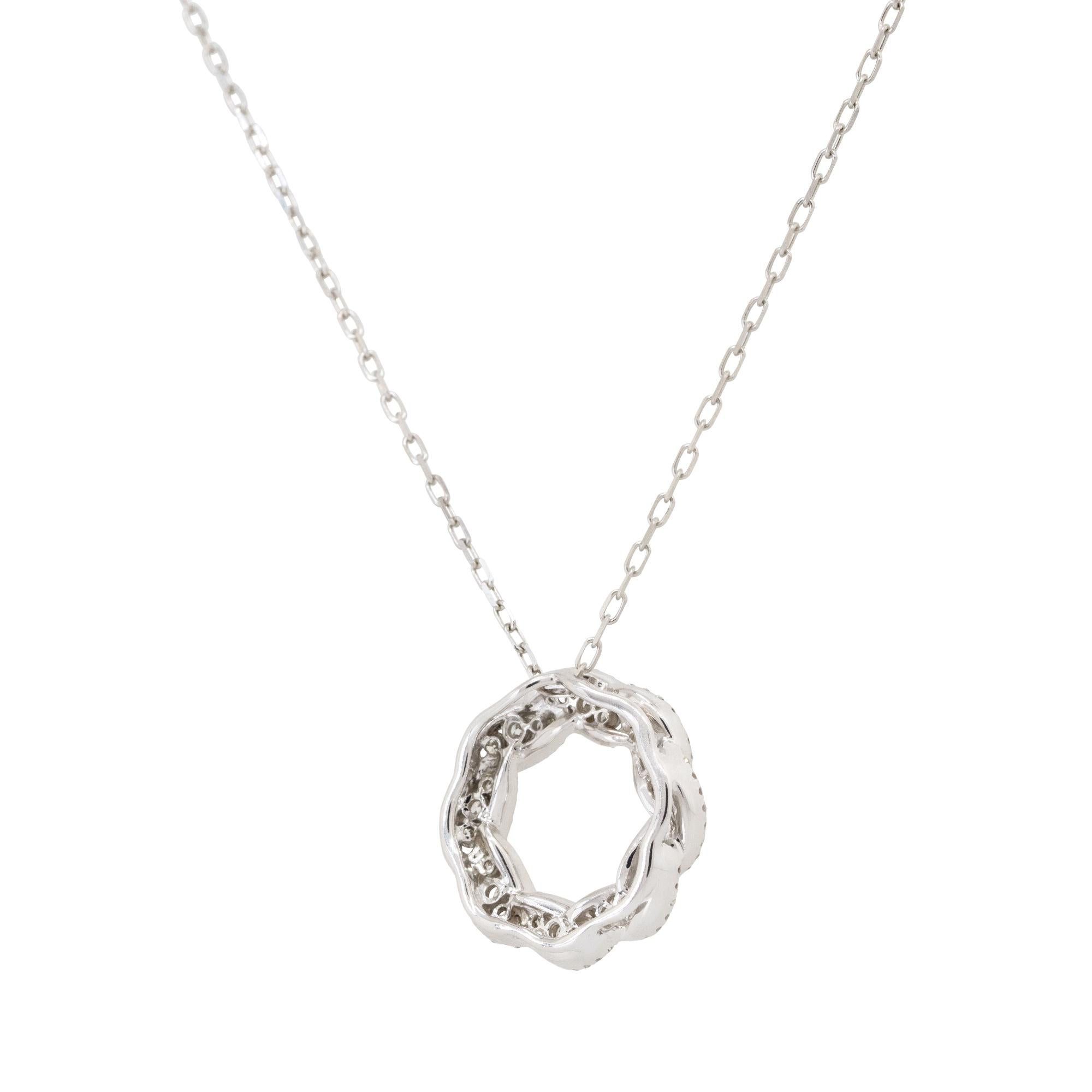 0.81 Carat Diamond Circular Pretzel Pave Pendant Necklace 18 Karat in Stock In Excellent Condition For Sale In Boca Raton, FL