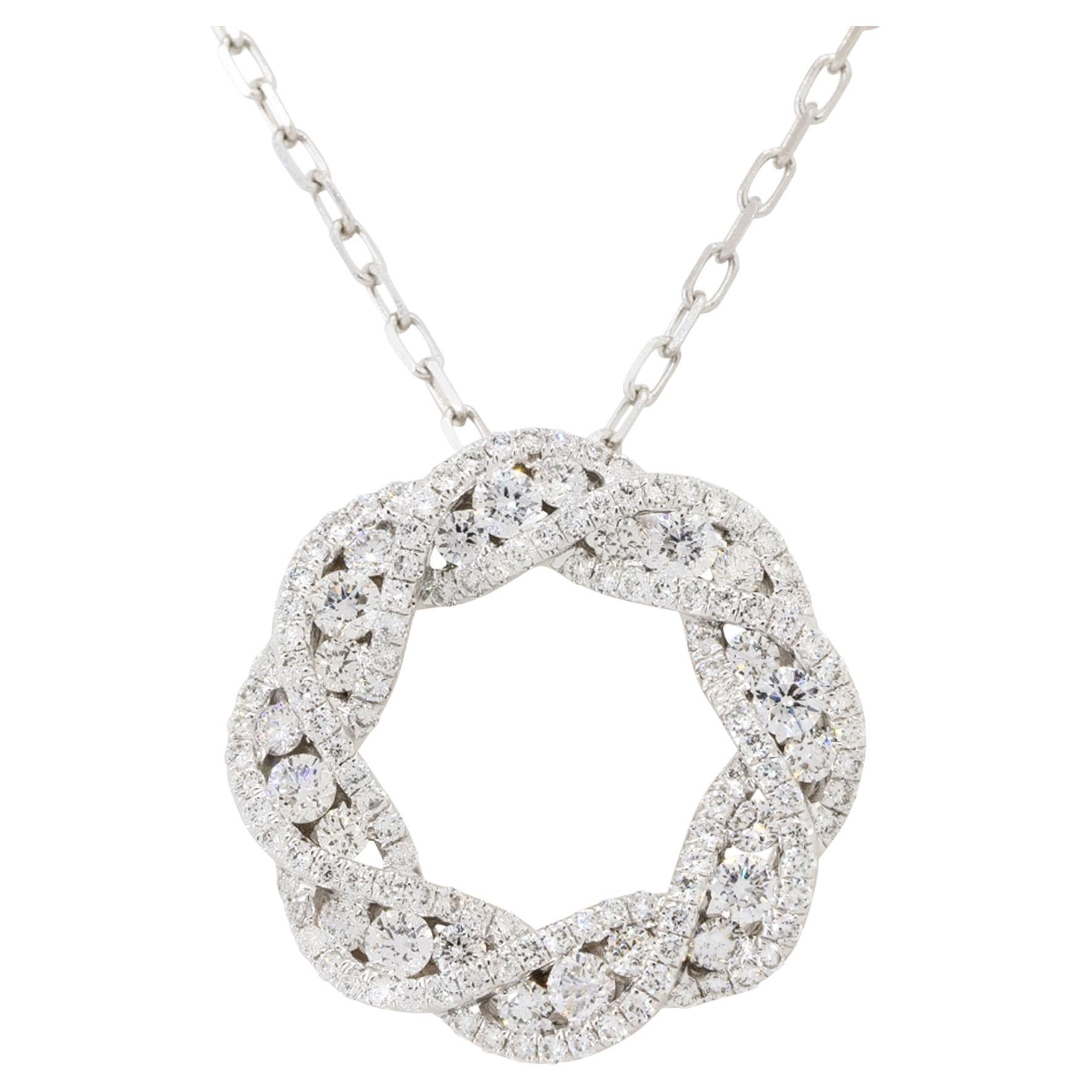 0.81 Carat Diamond Circular Pretzel Pave Pendant Necklace 18 Karat in Stock