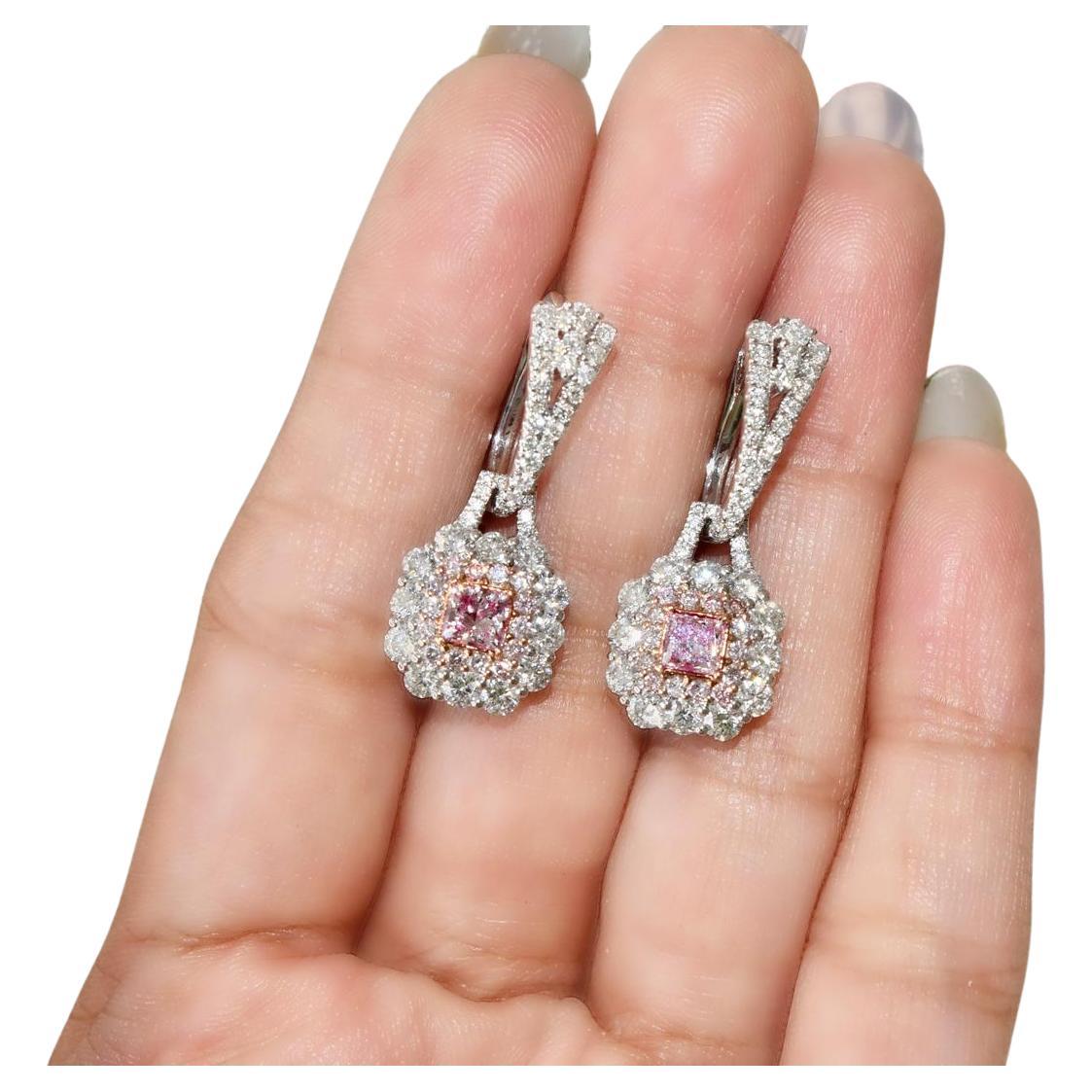 0.81 Carat Faint Pink Diamond Earrings GIA Certified For Sale