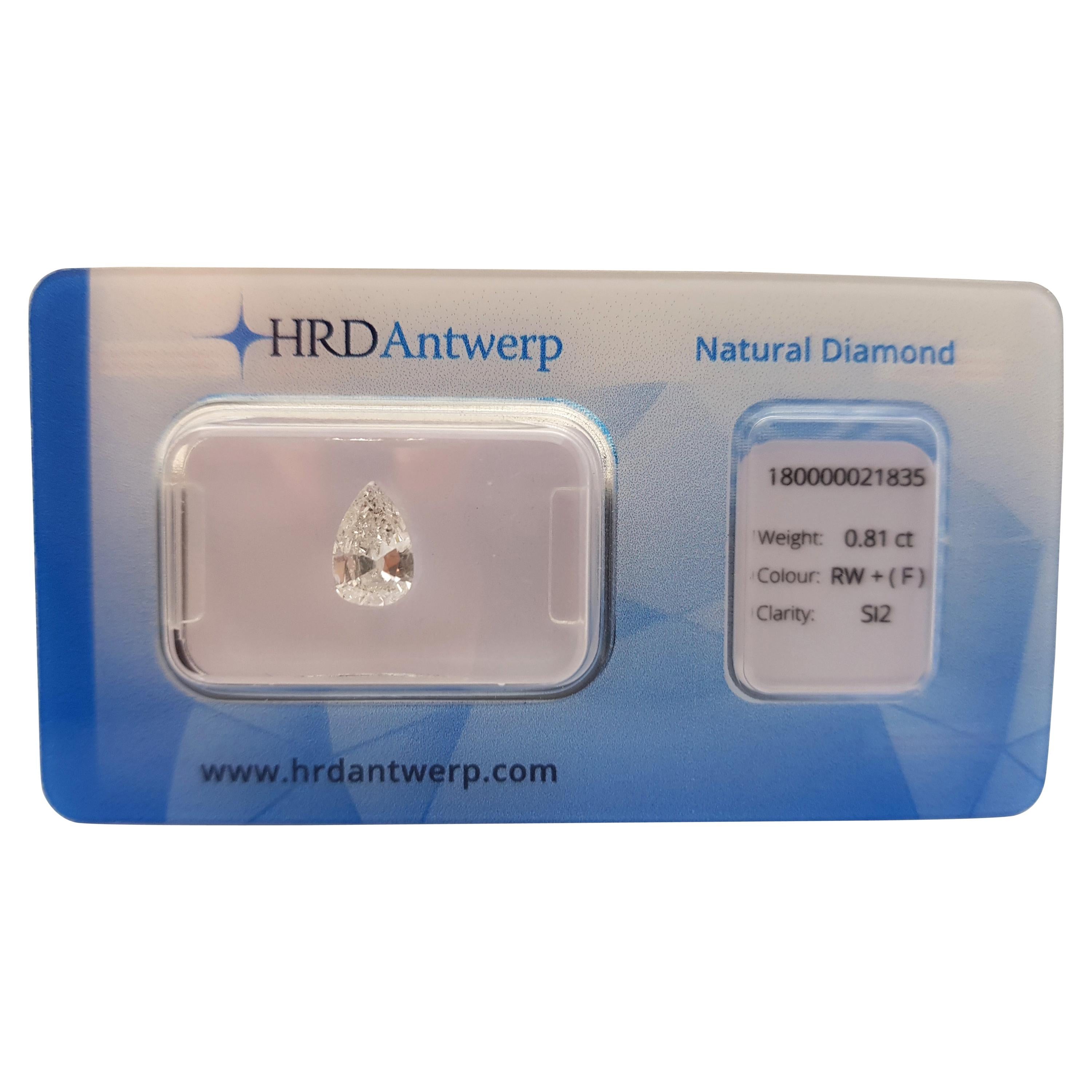 0.81 Carat HRD Certificate White Pear Shape Diamond For Sale