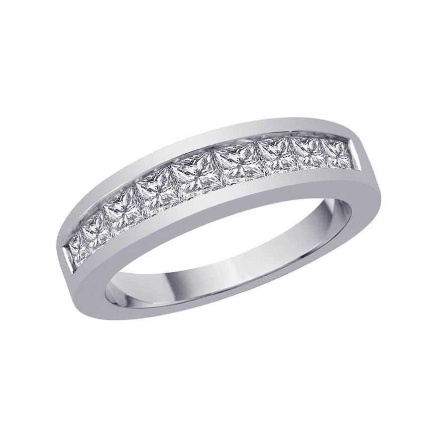 For Sale:  0.81 Carat Natural Diamond Princes Cut Ring Band G SI 14 Karat White Gold