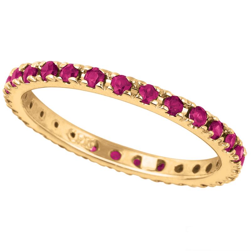 Modern 0.81 Carat Natural Ruby Eternity Ring 14K Yellow Gold For Sale