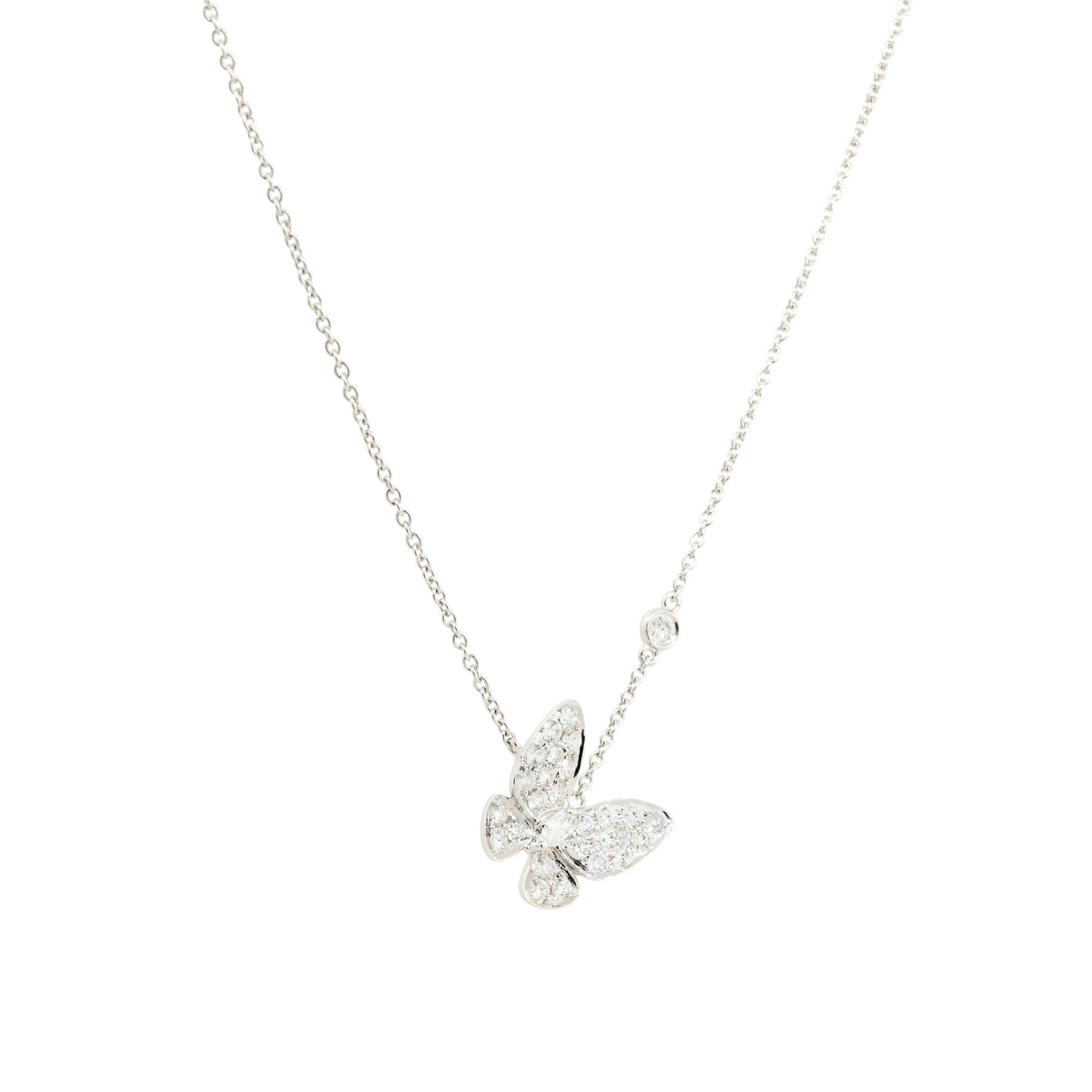 0.81 Carat Pave Diamond Butterfly Necklace 18 Karat in Stock In Excellent Condition For Sale In Boca Raton, FL