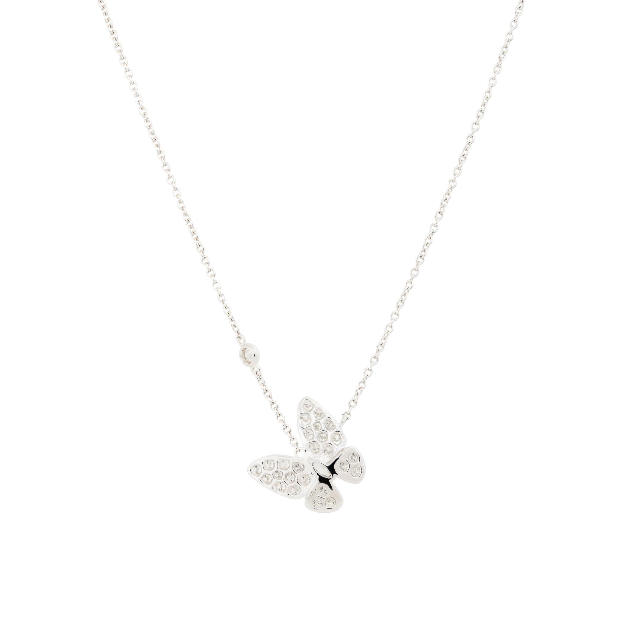 Women's 0.81 Carat Pave Diamond Butterfly Necklace 18 Karat in Stock For Sale