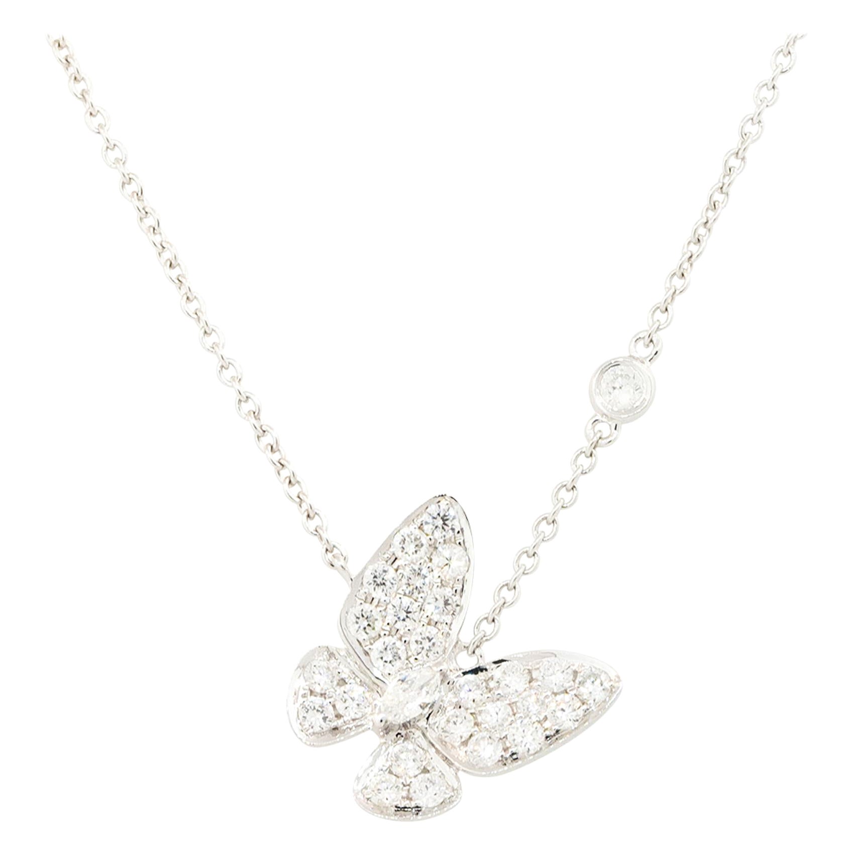 0.81 Carat Pave Diamond Butterfly Necklace 18 Karat in Stock For Sale