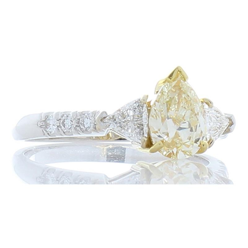 Pear Cut 0.81 Carat Pear Shape Fancy Light Yellow Diamond Cocktail Ring in 18 Karat Gold