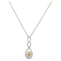 0.81 Carat Round Brilliant Cut White Diamond Yellow Diamond Gold Necklace