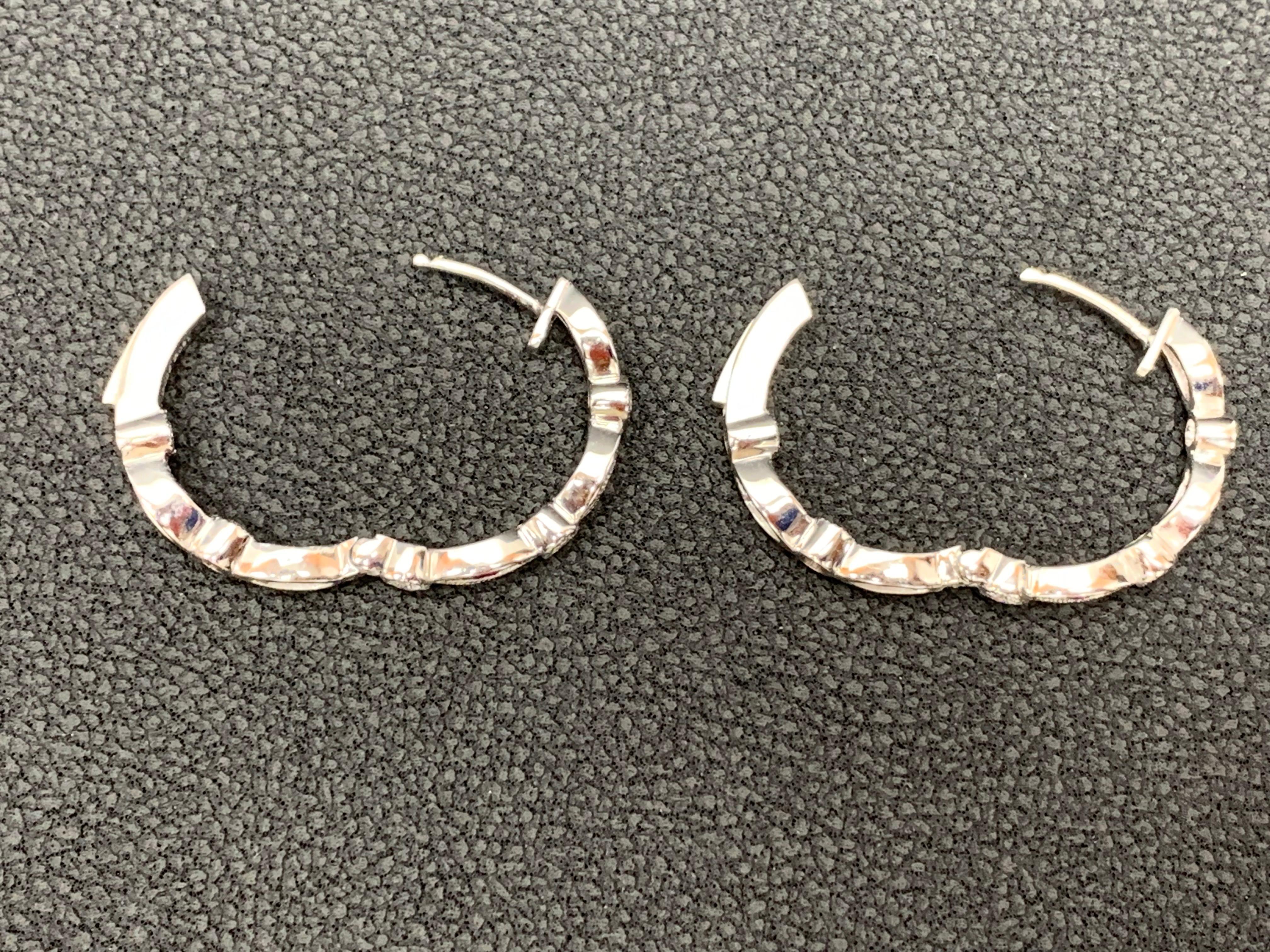 0.81 Carat Round cut Ruby and Diamond Hoop Earrings in 18K White Gold In New Condition For Sale In NEW YORK, NY