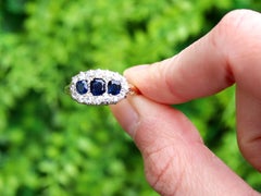 0.81 Carat Sapphire 0.48 Carat Diamond 18k Yellow Gold Trilogy Ring Circa 1895