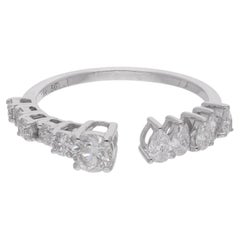 0.81 Carat SI Clarity HI Color Diamond Cuff Ring 18 Karat White Gold Jewelry