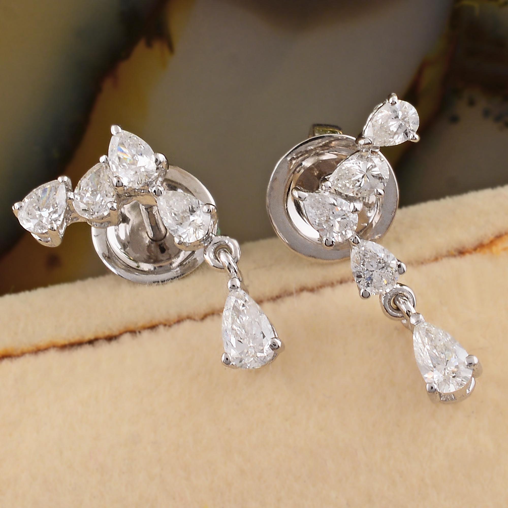 Modern 0.81 Carat SI Clarity HI Color Pear Diamond Drop Earrings 18 Karat White Gold For Sale
