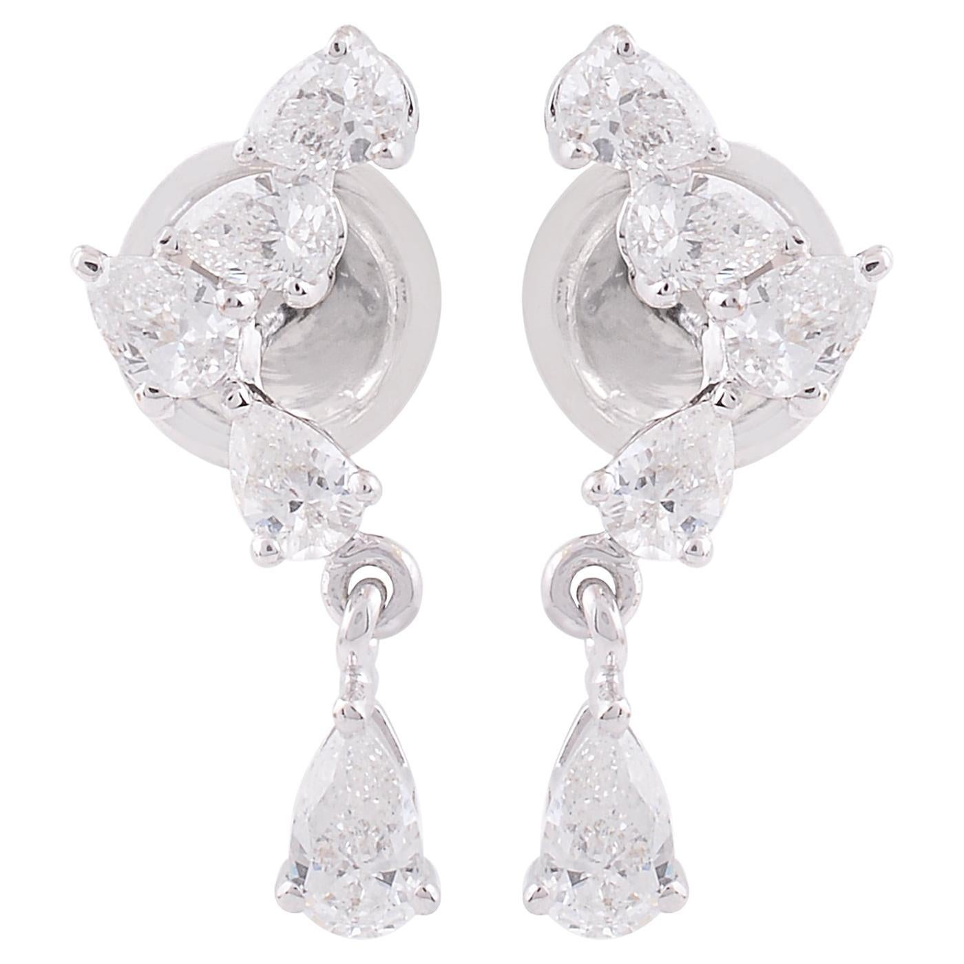0.81 Carat SI Clarity HI Color Pear Diamond Drop Earrings 18 Karat White Gold For Sale