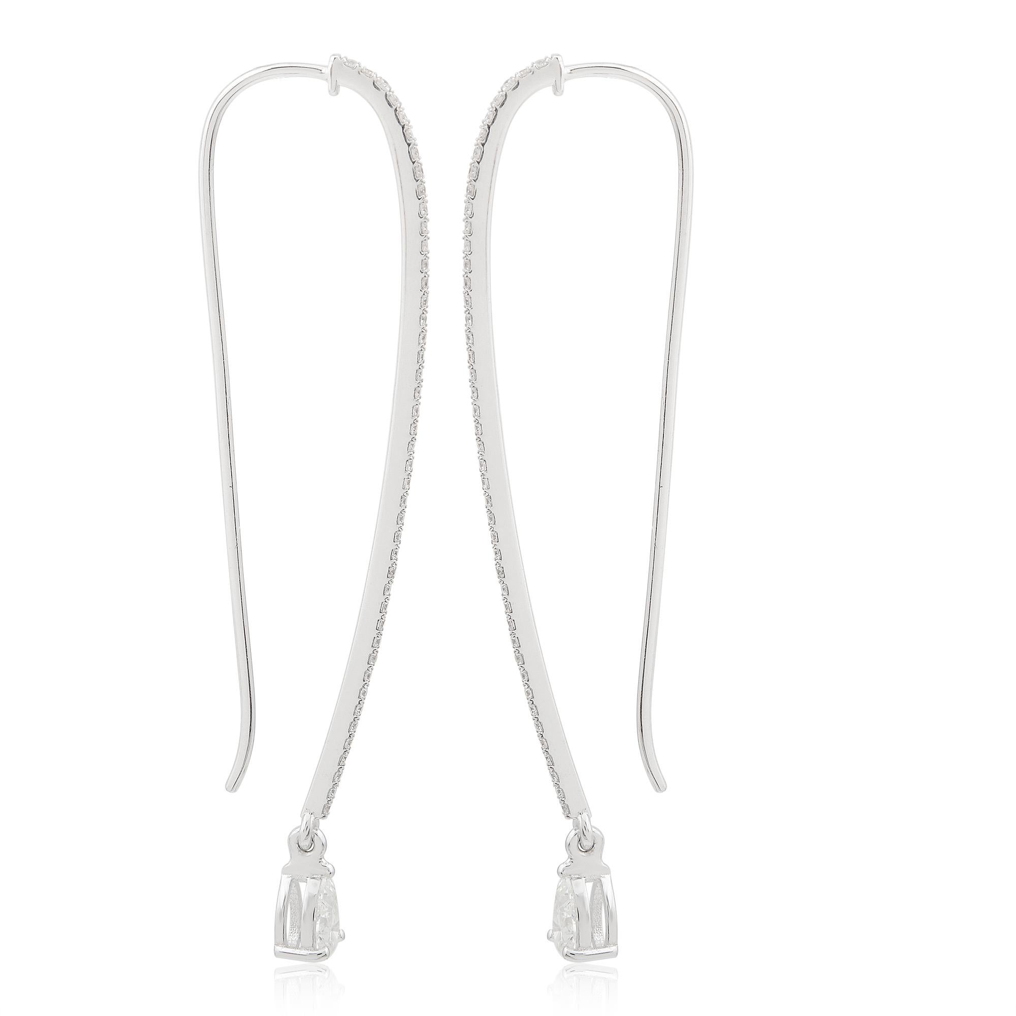 Modern 0.81 Carat SI Clarity HI Color Pear Diamond Hook Earrings 18 Karat White Gold For Sale