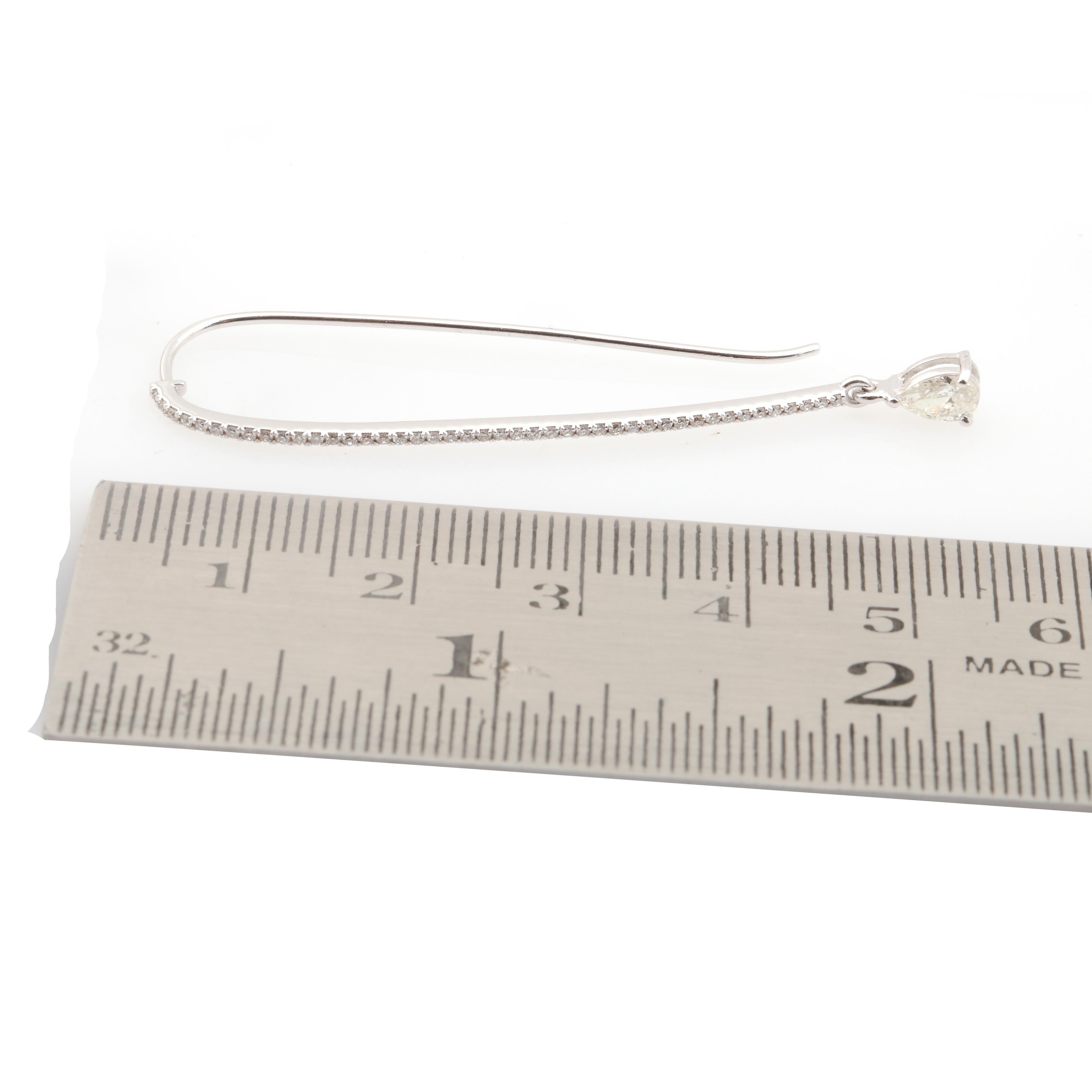 Pear Cut 0.81 Carat SI Clarity HI Color Pear Diamond Hook Earrings 18 Karat White Gold For Sale
