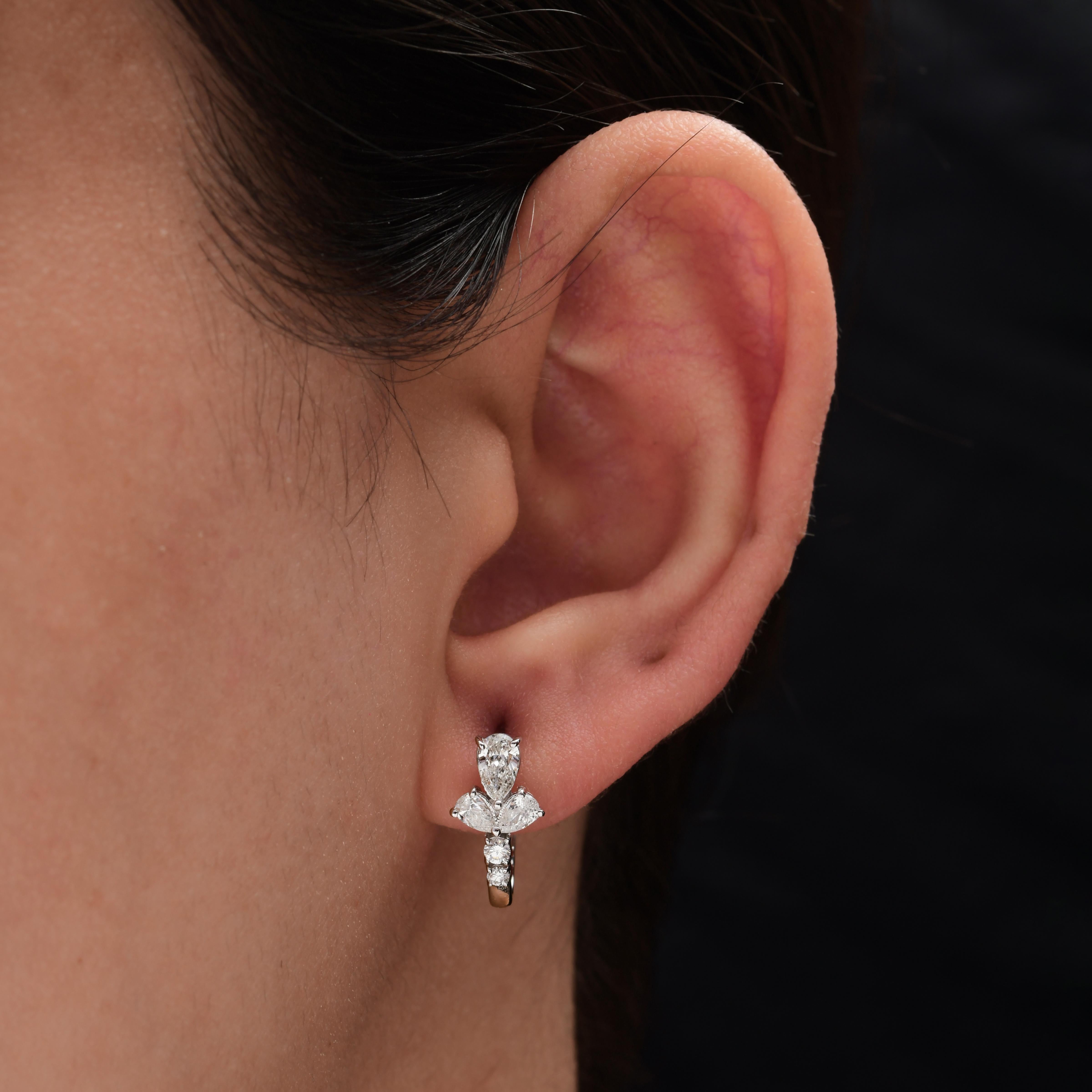 Modern 0.81 Carat SI Clarity HI Color Pear Round Diamond Earrings 18 Karat White Gold For Sale