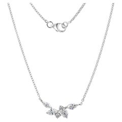0.81 Ct Marquise Natural Diamond Cluster Pendant Necklace in 18K White Gold