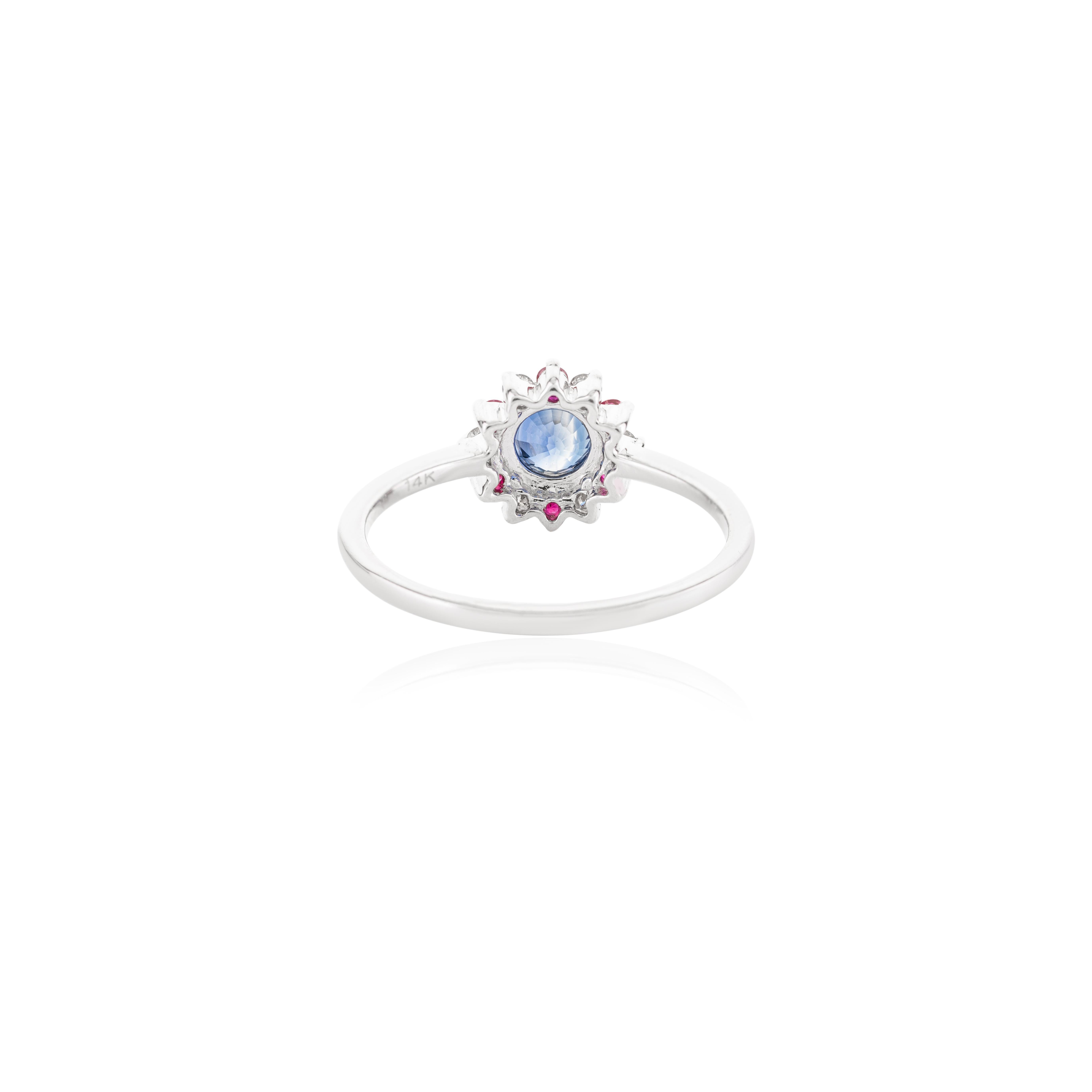 En venta: Delicada alianza de zafiro, rubí y diamantes en oro blanco macizo de 14k  7