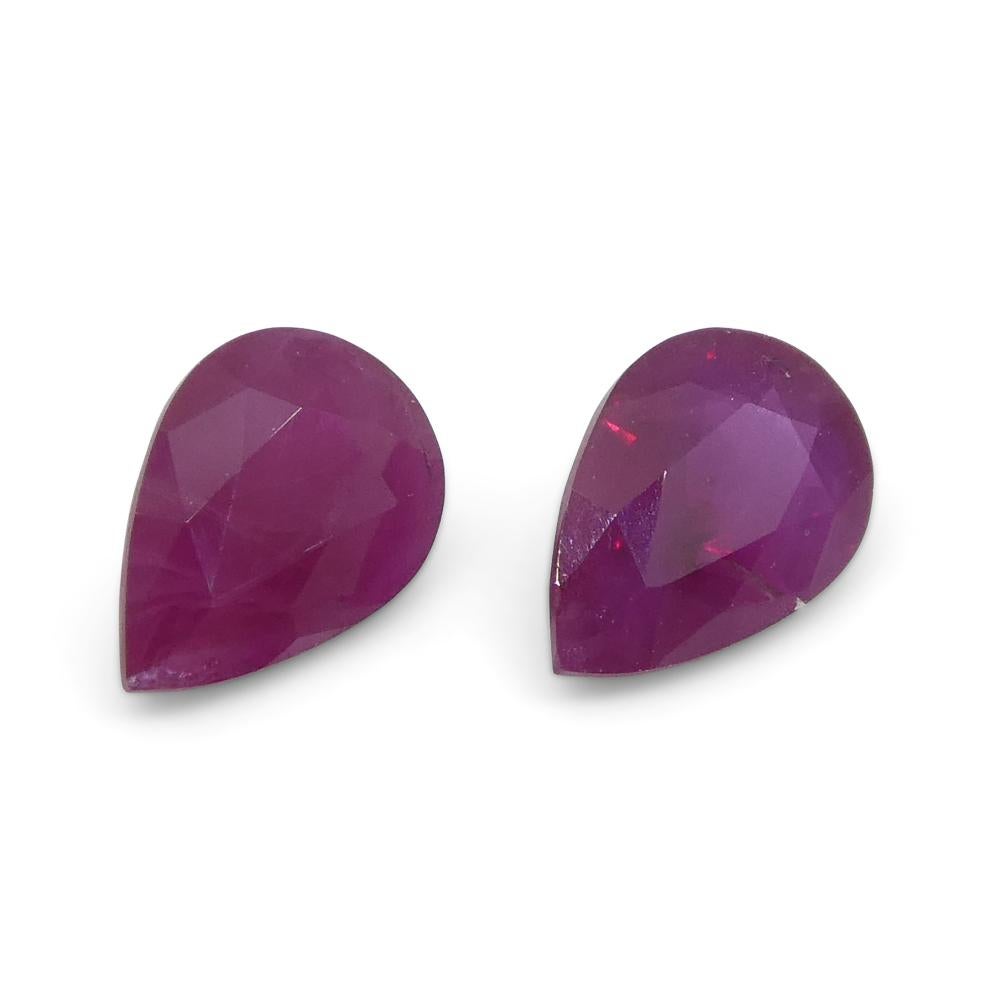 0.81ct Pair Pear Red Ruby from Burma, Mong Hsu For Sale 5