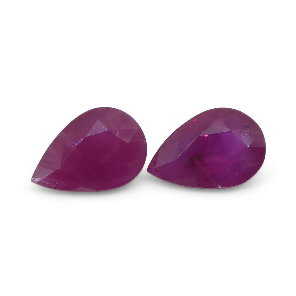 Women's or Men's 0.81ct Pair Pear Red Ruby from Burma, Mong Hsu For Sale