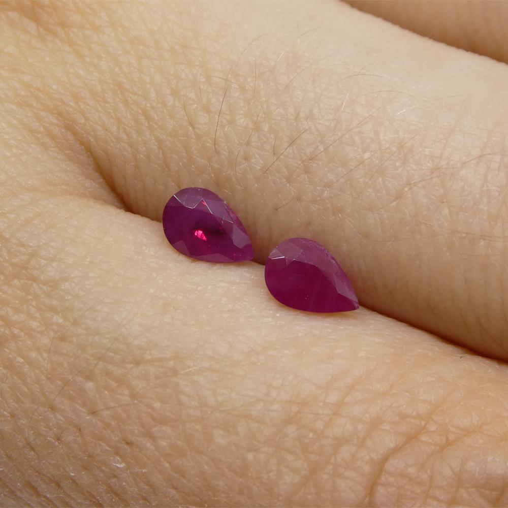 0.81ct Pair Pear Red Ruby from Burma, Mong Hsu For Sale 1