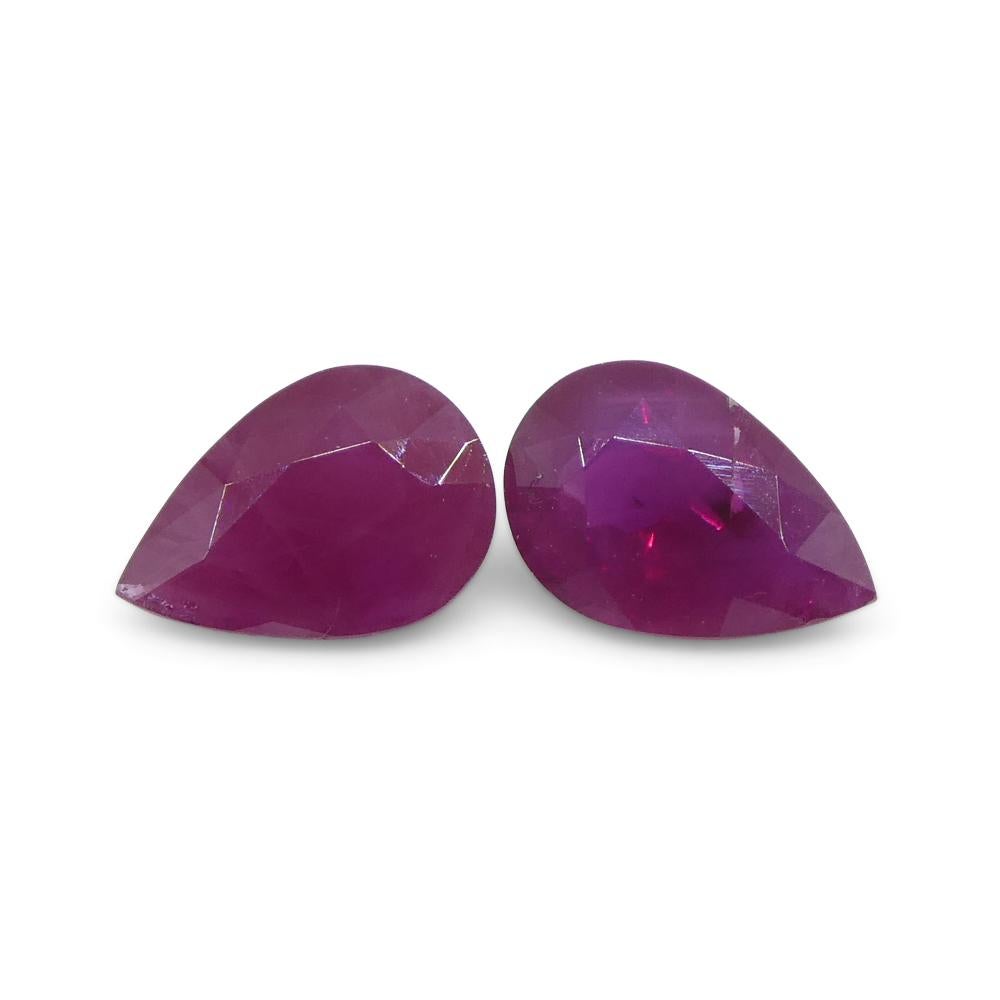 0.81ct Pair Pear Red Ruby from Burma, Mong Hsu For Sale 4