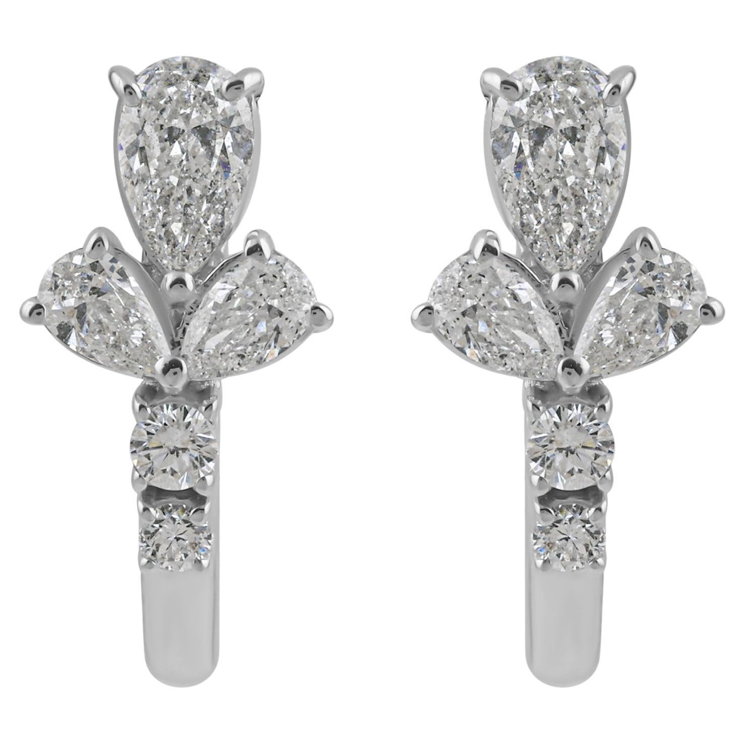 0.81cts SI Clarity HI Color Diamond Huggie Hoop Earrings 14 Karat White Gold For Sale