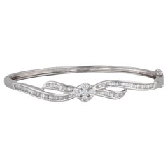 0.81ctw Diamond Bow Bangle Bracelet 18k White Gold 6"