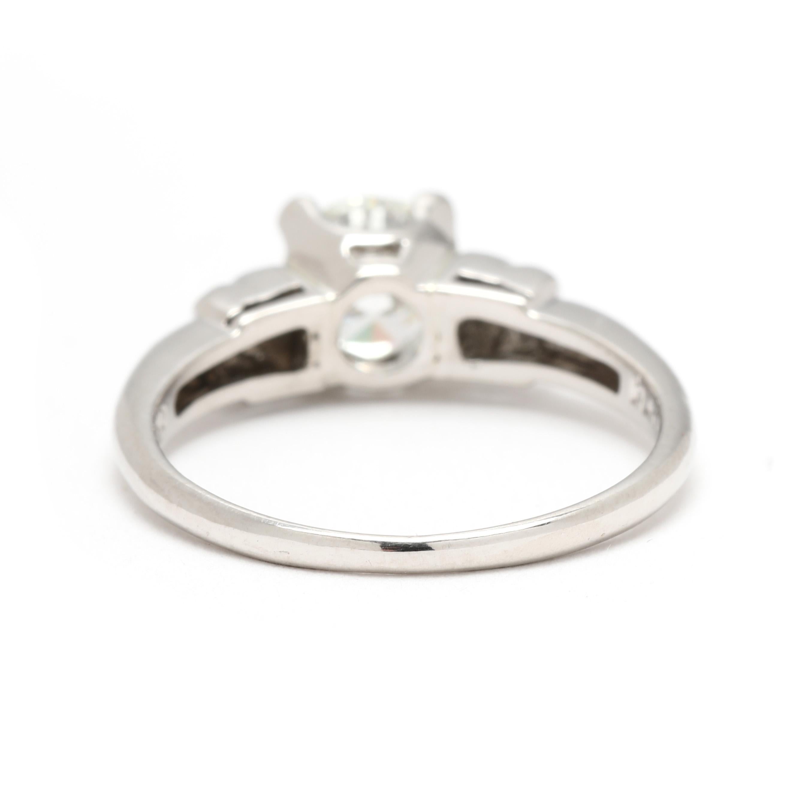 Round Cut 0.81ctw Diamond Engagement Ring, Platinum, Ring Size 4.75 For Sale