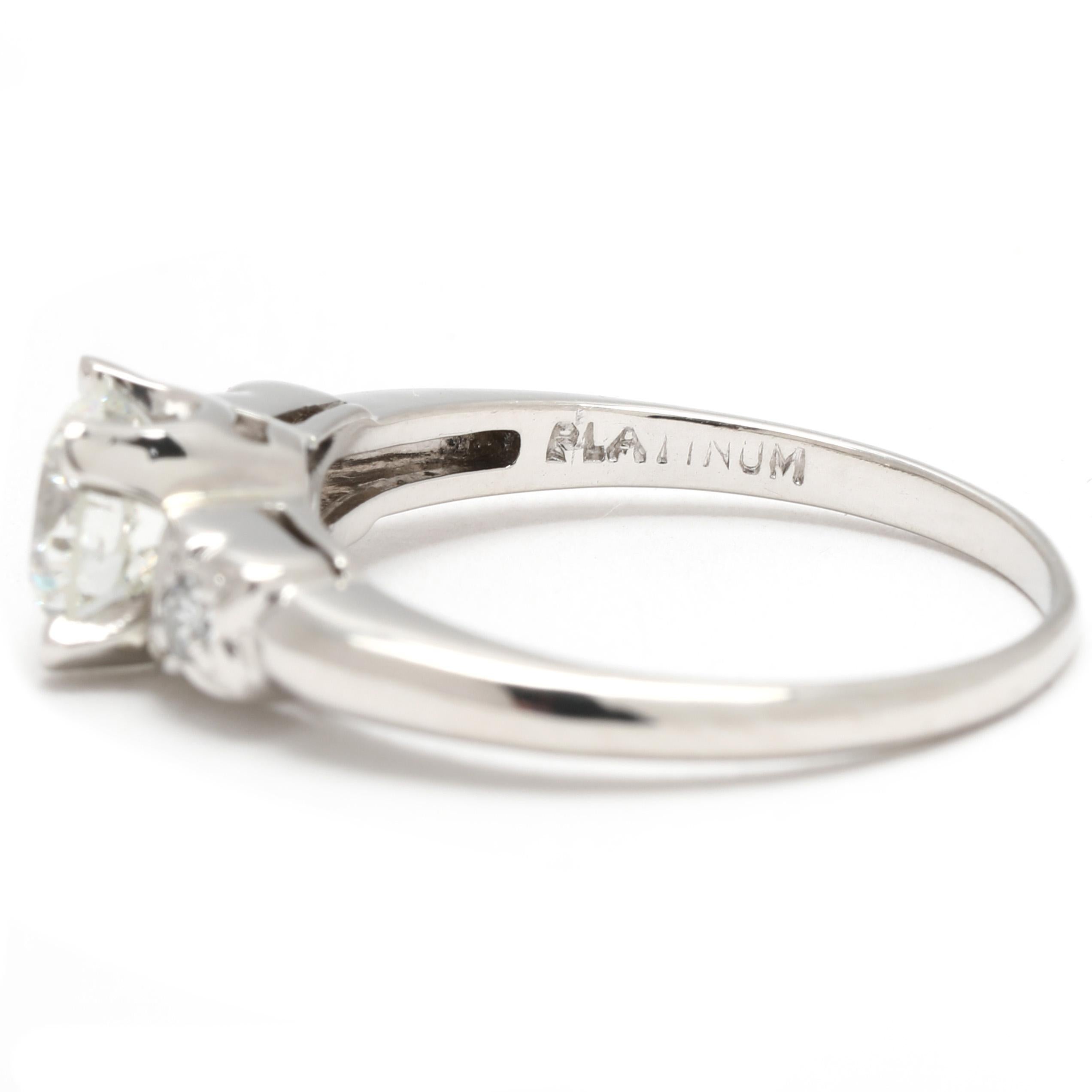 Women's or Men's 0.81ctw Diamond Engagement Ring, Platinum, Ring Size 4.75 For Sale