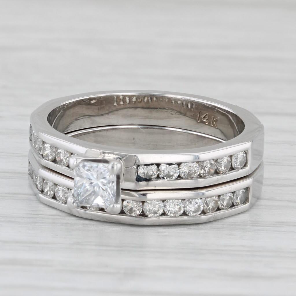 0.81ctw Diamante Princesa Anillo de Compromiso Anillo de Boda Conjunto Nupcial Oro 14k Sz 6.5