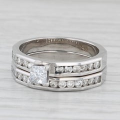 0.81ctw Diamante Princesa Anillo de Compromiso Anillo de Boda Conjunto Nupcial Oro 14k Sz 6.5