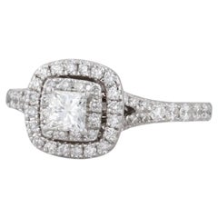 0.81ctw Round Diamond Halo Engagement Ring 14k White Gold Sz 6.25 Cathedral Band