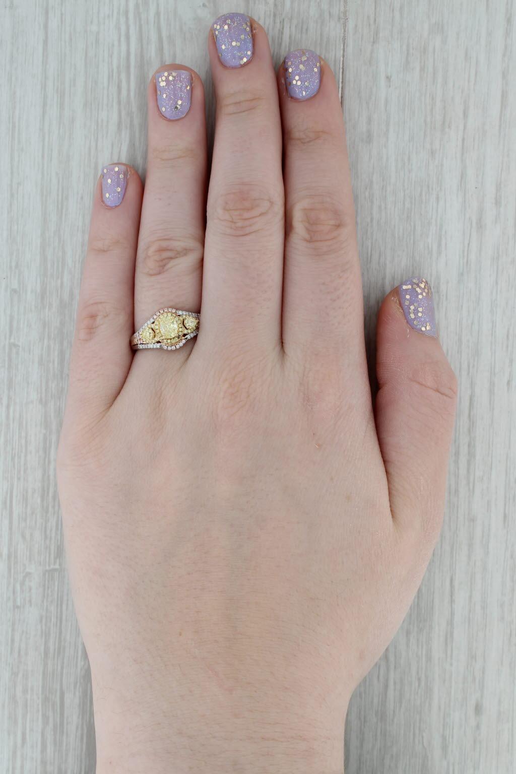 0,81ctw Gelb Weiß Diamant Ring 18k Weiß Rose Gold Verlobung Canary Star im Angebot 4