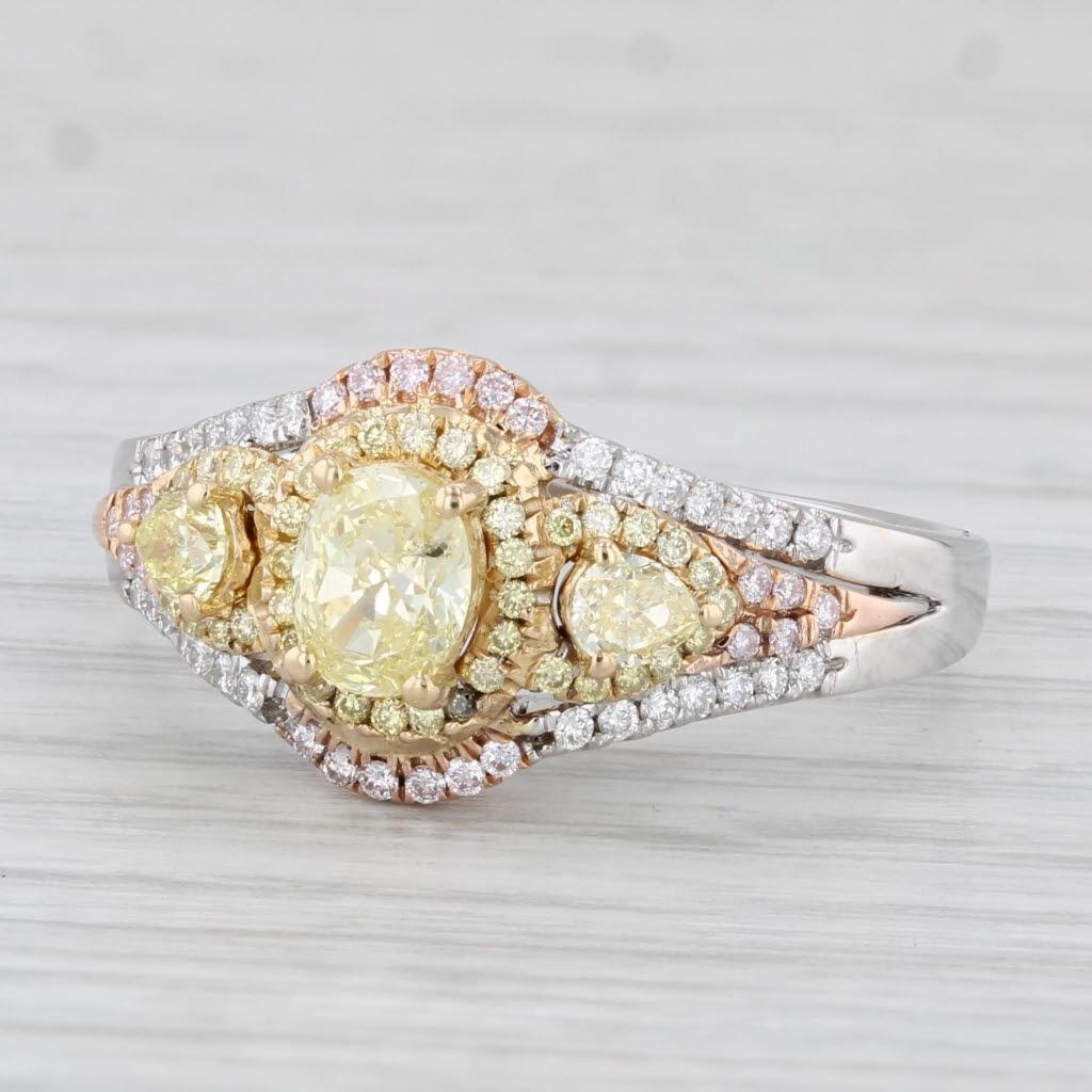 0.81ctw Yellow White Diamond Ring 18k White Rose Gold Engagement Canary Star