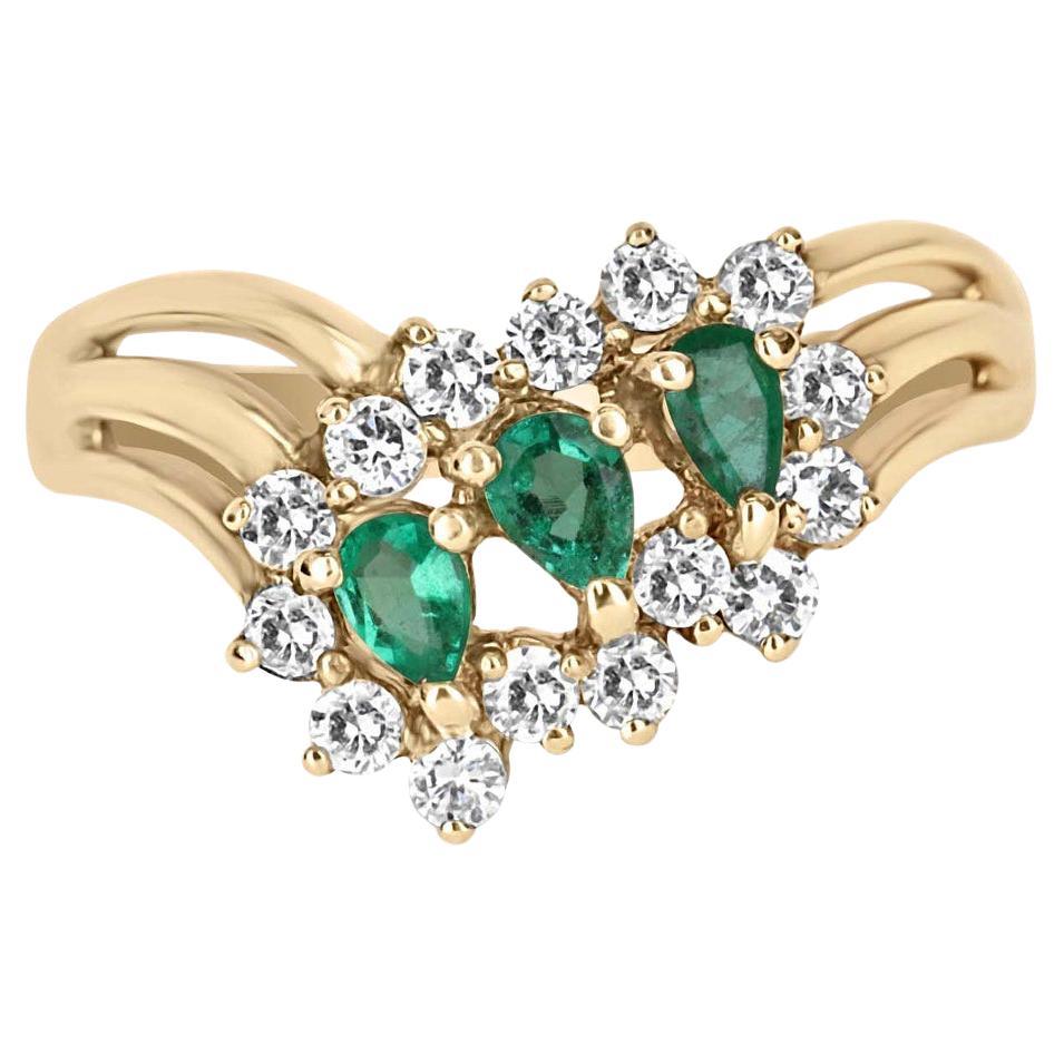 0.81tcw 18K Colombian Emerald Pear Cut & Diamond Triplet Gold Ring