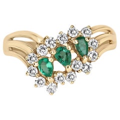 0.81tcw 18K Colombian Emerald Pear Cut & Diamond Triplet Gold Ring